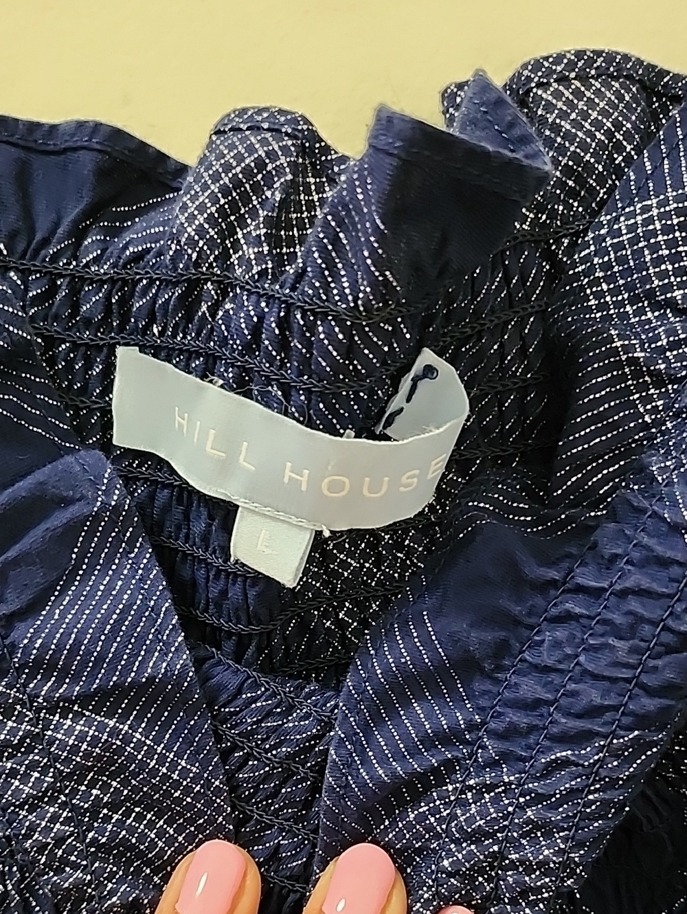 Hill House Home Ellie Nap Dress Navy Blue Ruffle Glitter Silver Check Size Large - Picture 14 of 16